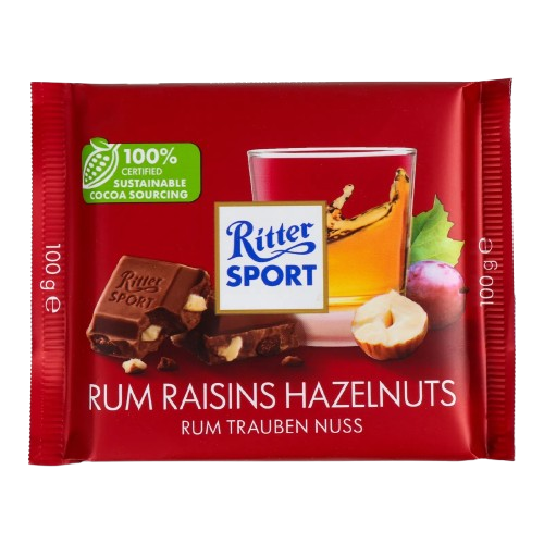 Молочный шоколад Ritter Sport / Риттер Спорт с ямайским ромом, изюмом и орехами 100 г