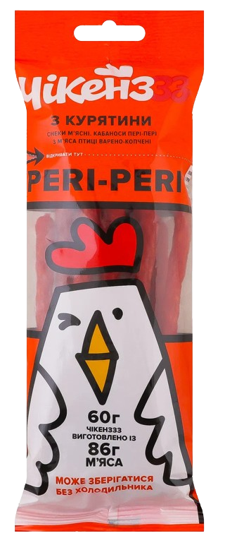 Чікенzzz PERI PERI Снеки з м’яса птиці сушені 60г