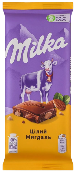 Молочный шоколад Milka / Милка с целым миндалём 90г