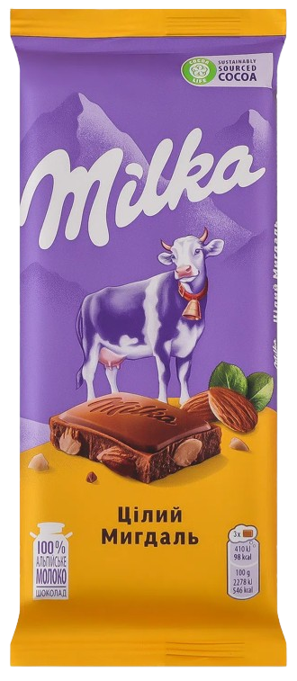 Молочный шоколад Milka / Милка с целым миндалём 90г