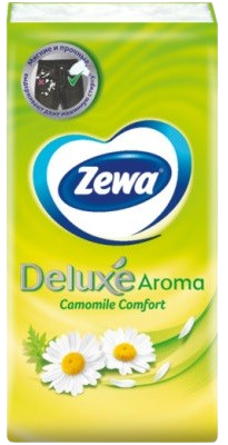 Бумажные носовые платочки Zewa Deluxe / Зева Делюкс Camomile Comfort белые 3 слоя